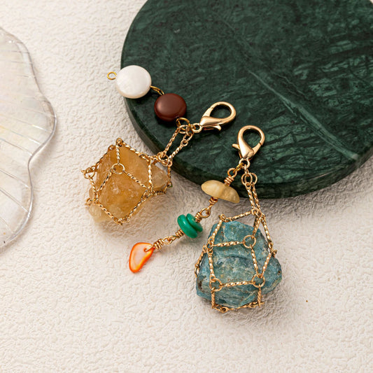 Wire-Wrapped Raw Stone Charm – Bohemian Crystal Pendant
