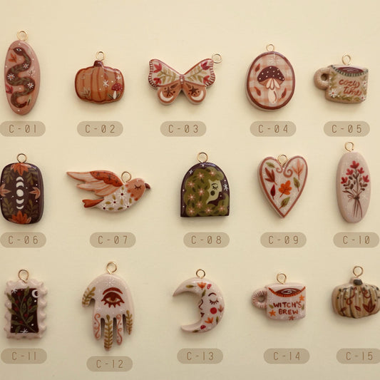 Witchy Autumn Charm Collection – Pumpkin, Moon, Mushroom & Spell DIY Pendants