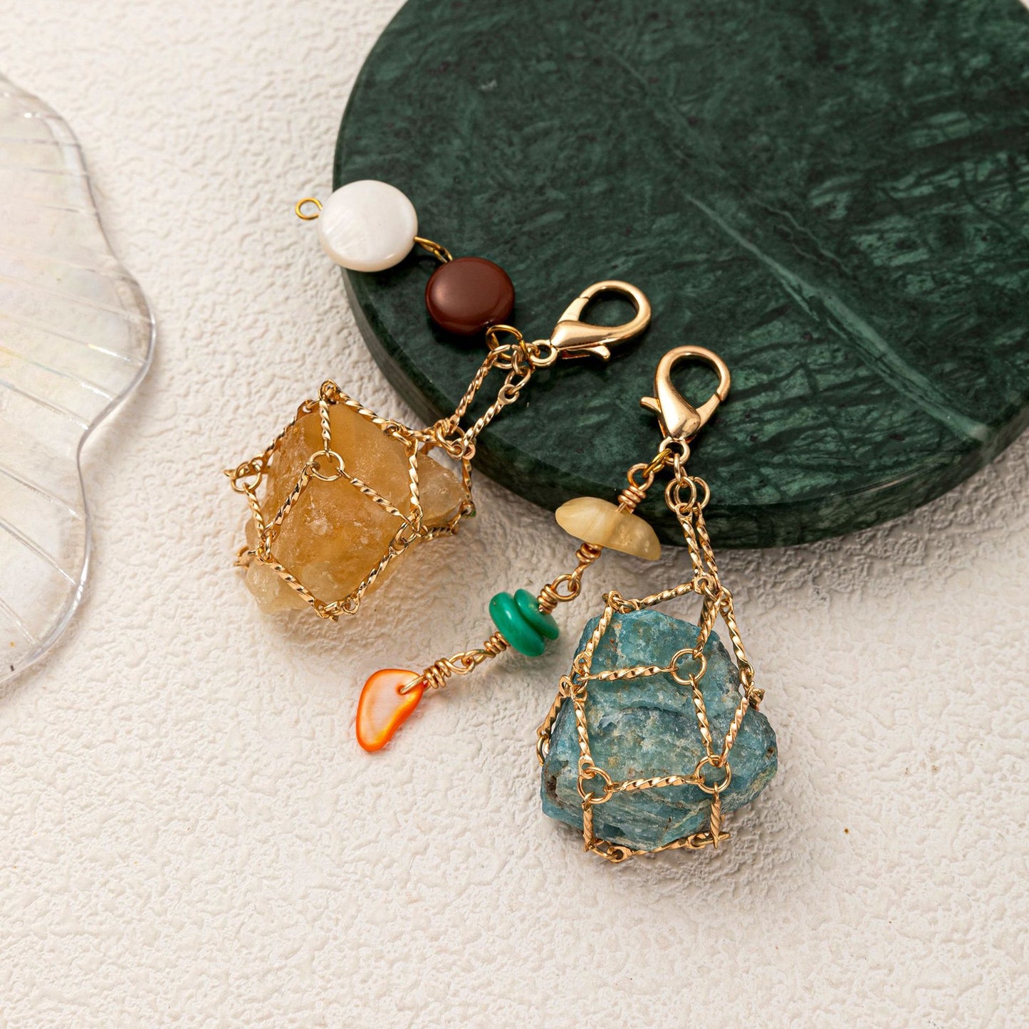 Wire-Wrapped Raw Stone Charm – Bohemian Crystal Pendant