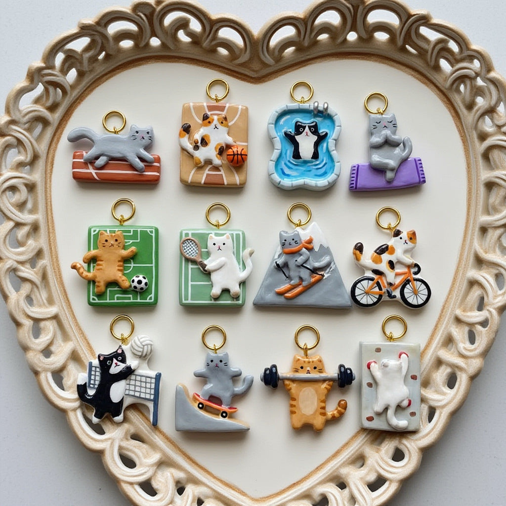 Necklace/Bracelet Pendant <Mini Athletic Cat Charm Series>