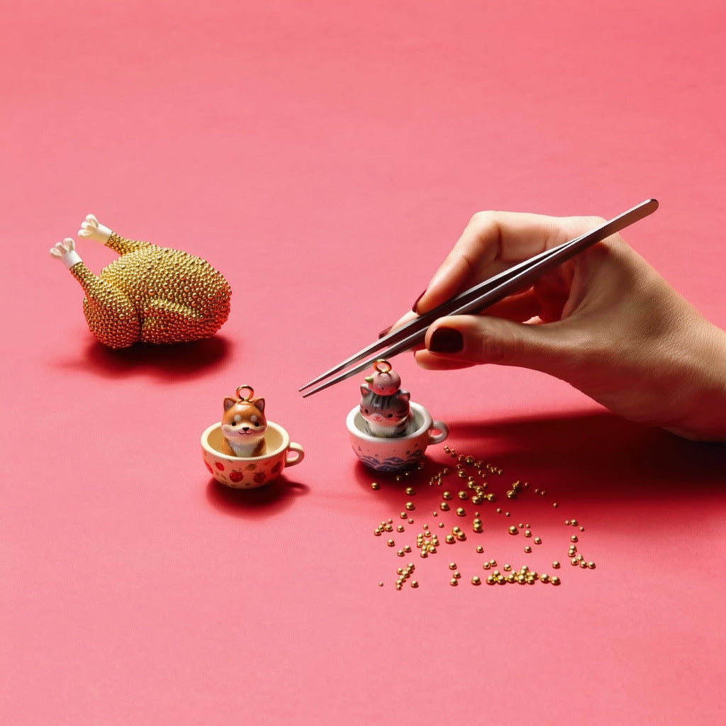 Necklace/Bracelet Pendant <Cute Animals in Cups>