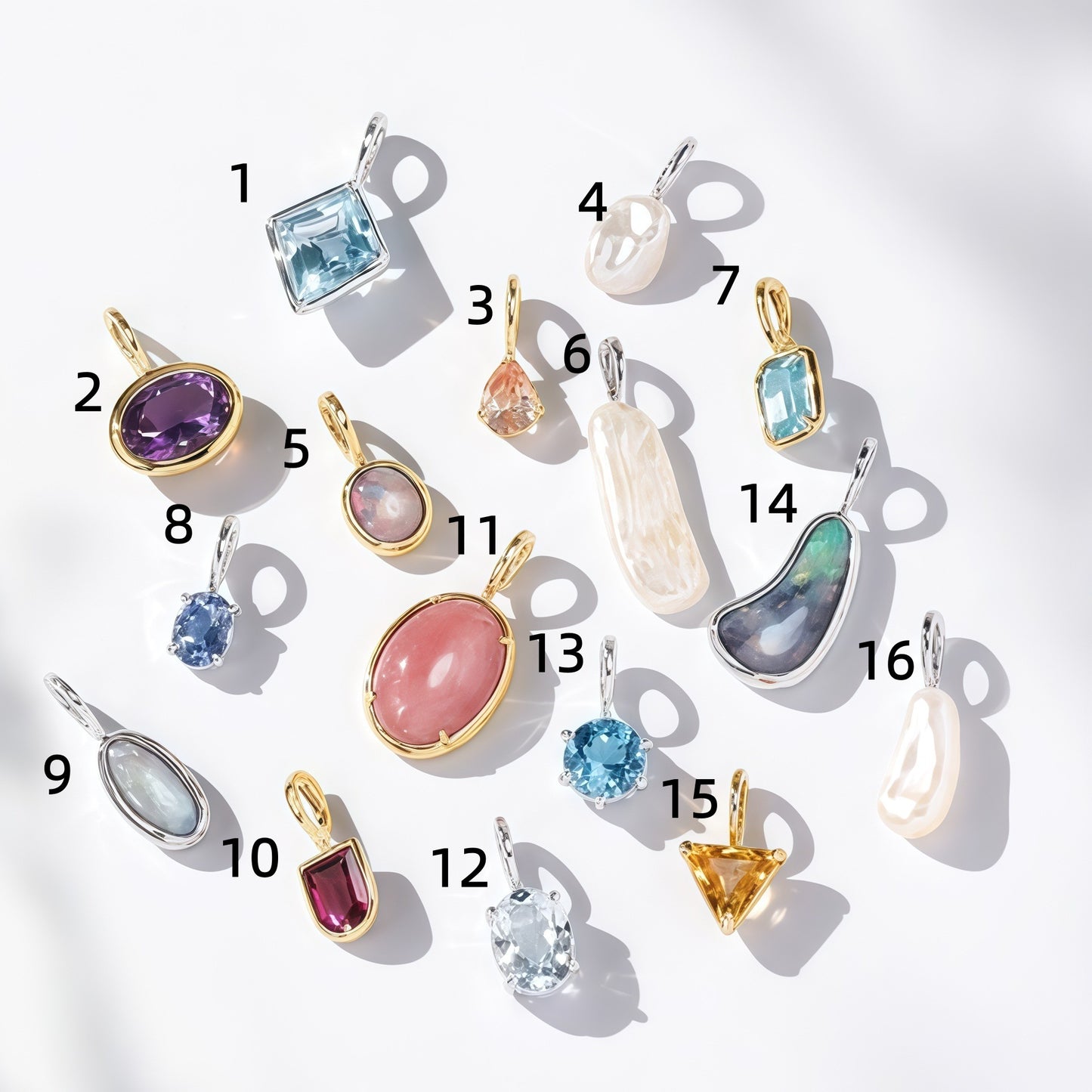 Mixed Shape Pendant Charms <Colorful Gemstone Pendant>