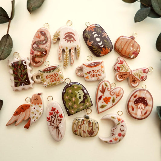 Witchy Autumn Charm Collection – Pumpkin, Moon, Mushroom & Spell DIY Pendants