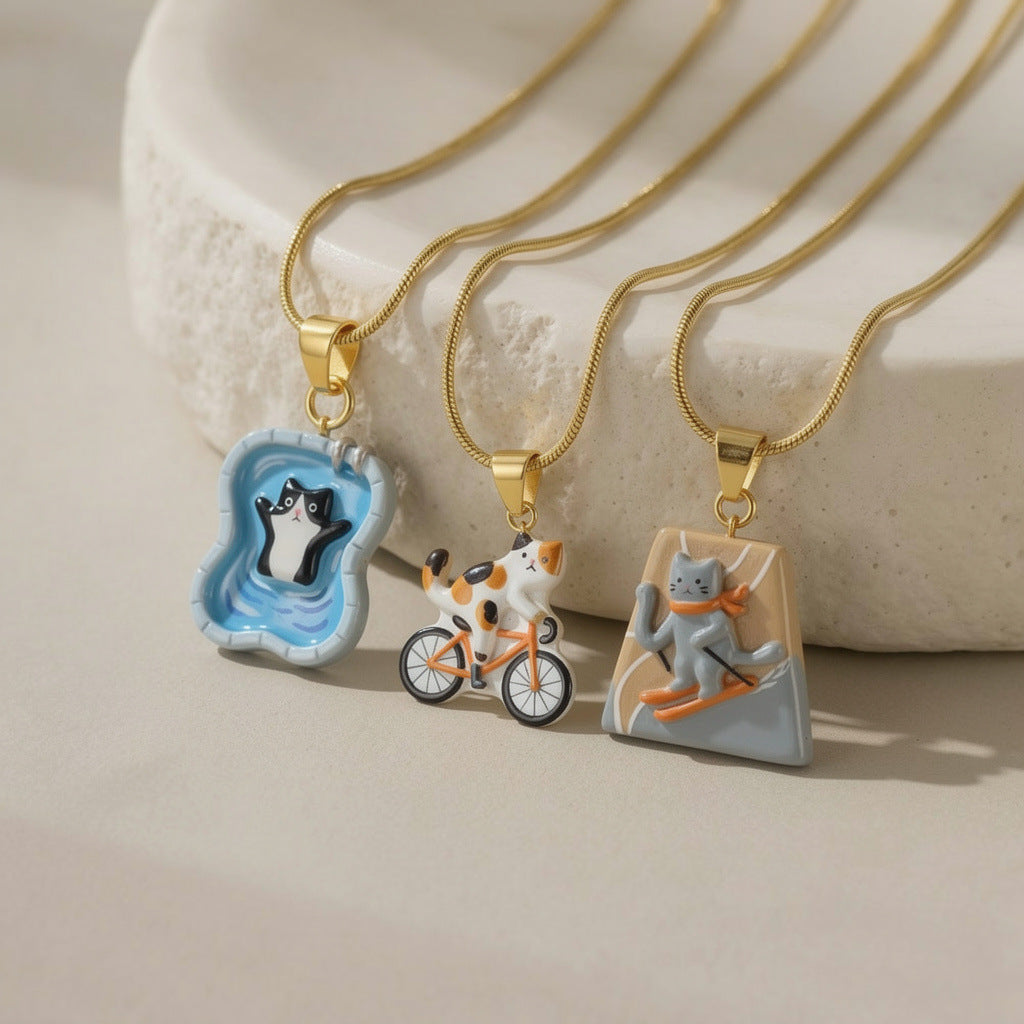 Necklace/Bracelet Pendant <Mini Athletic Cat Charm Series>