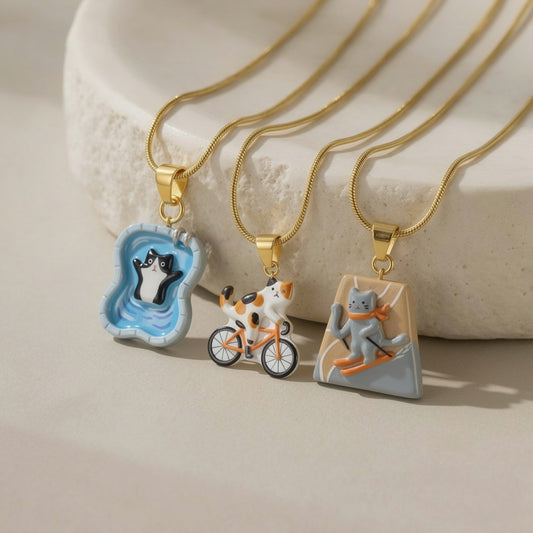Necklace/Bracelet Pendant <Mini Athletic Cat Charm Series>