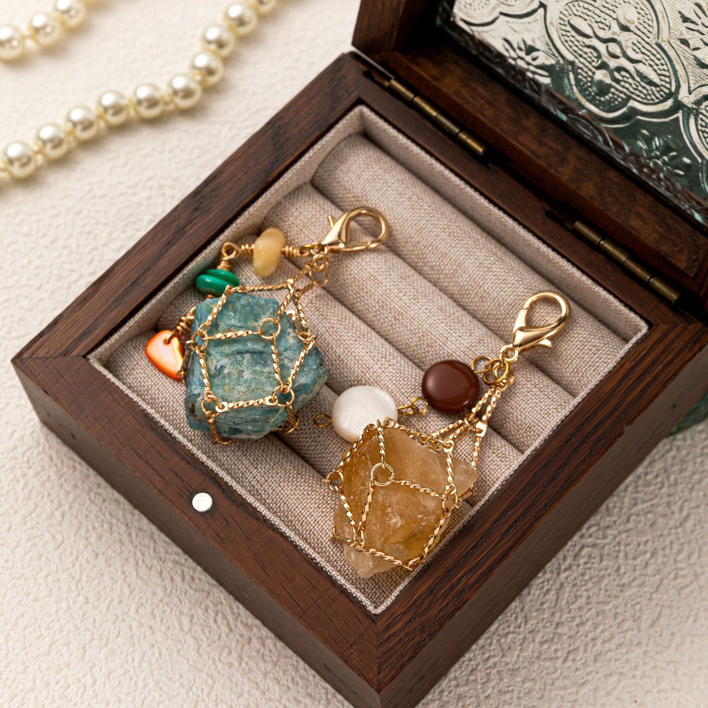 Wire-Wrapped Raw Stone Charm – Bohemian Crystal Pendant