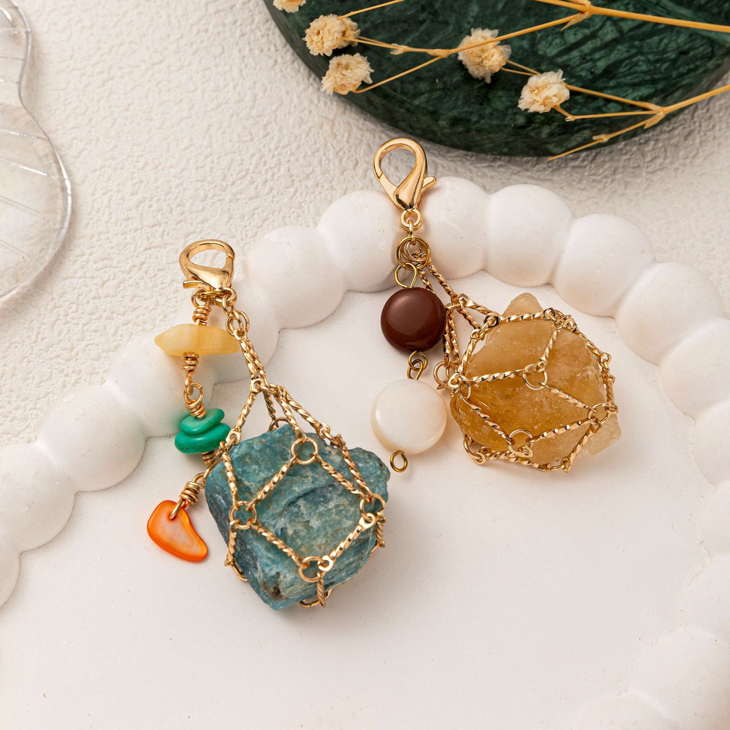 Wire-Wrapped Raw Stone Charm – Bohemian Crystal Pendant