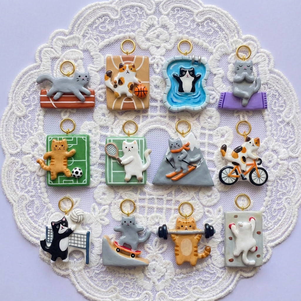 Necklace/Bracelet Pendant <Mini Athletic Cat Charm Series>