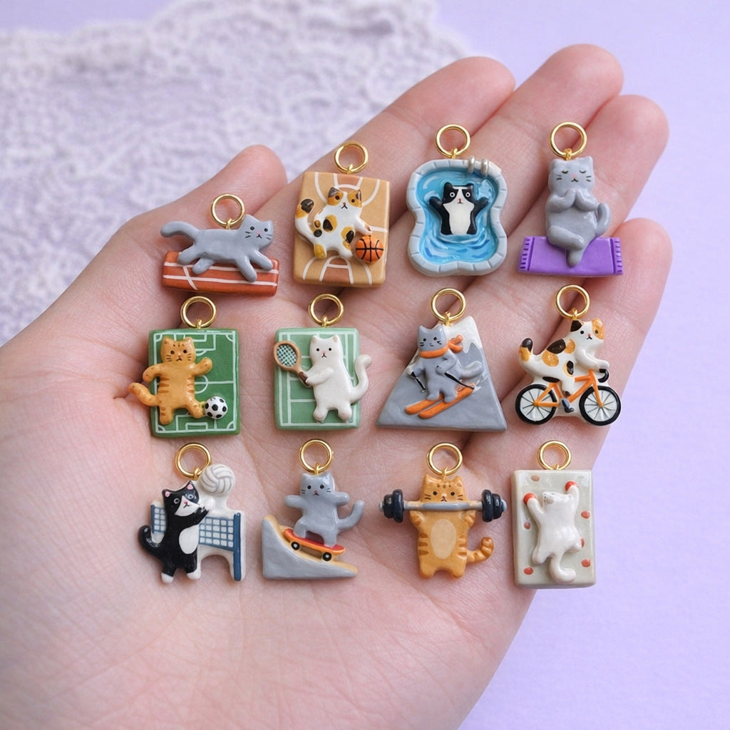 Necklace/Bracelet Pendant <Mini Athletic Cat Charm Series>