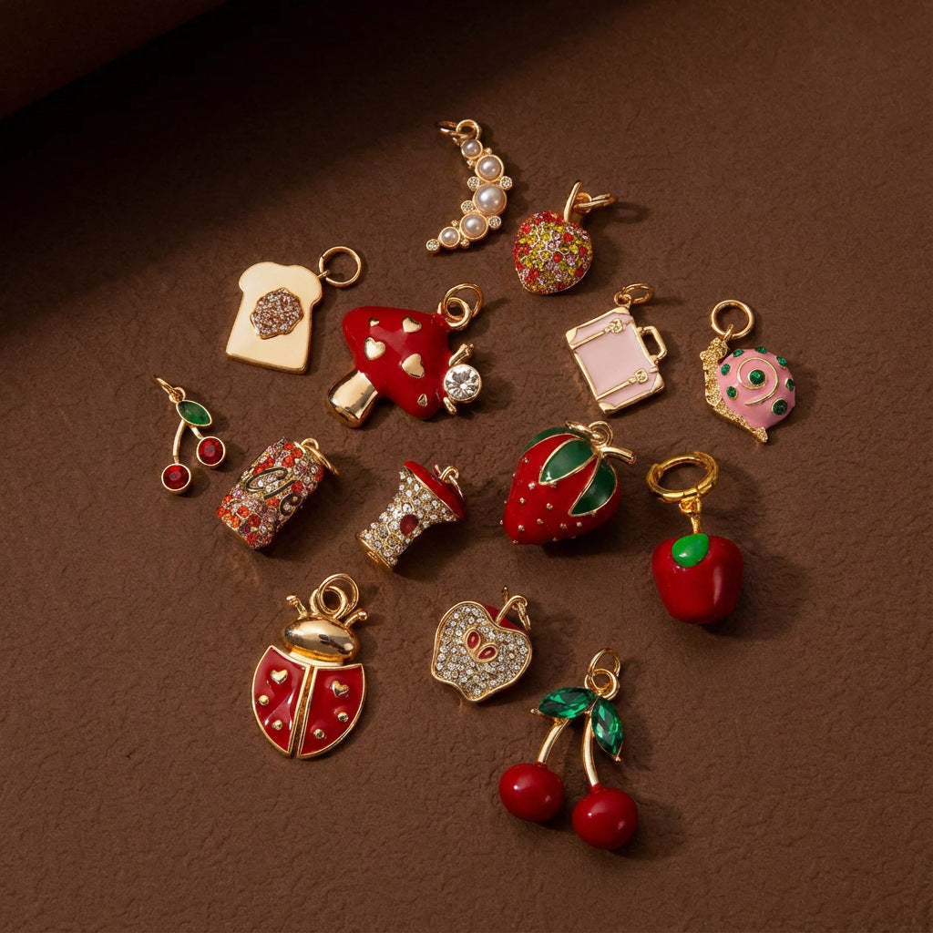 Vintage Fruit & Fantasy Charm Bracelet – Gold Tone Statement Jewelry