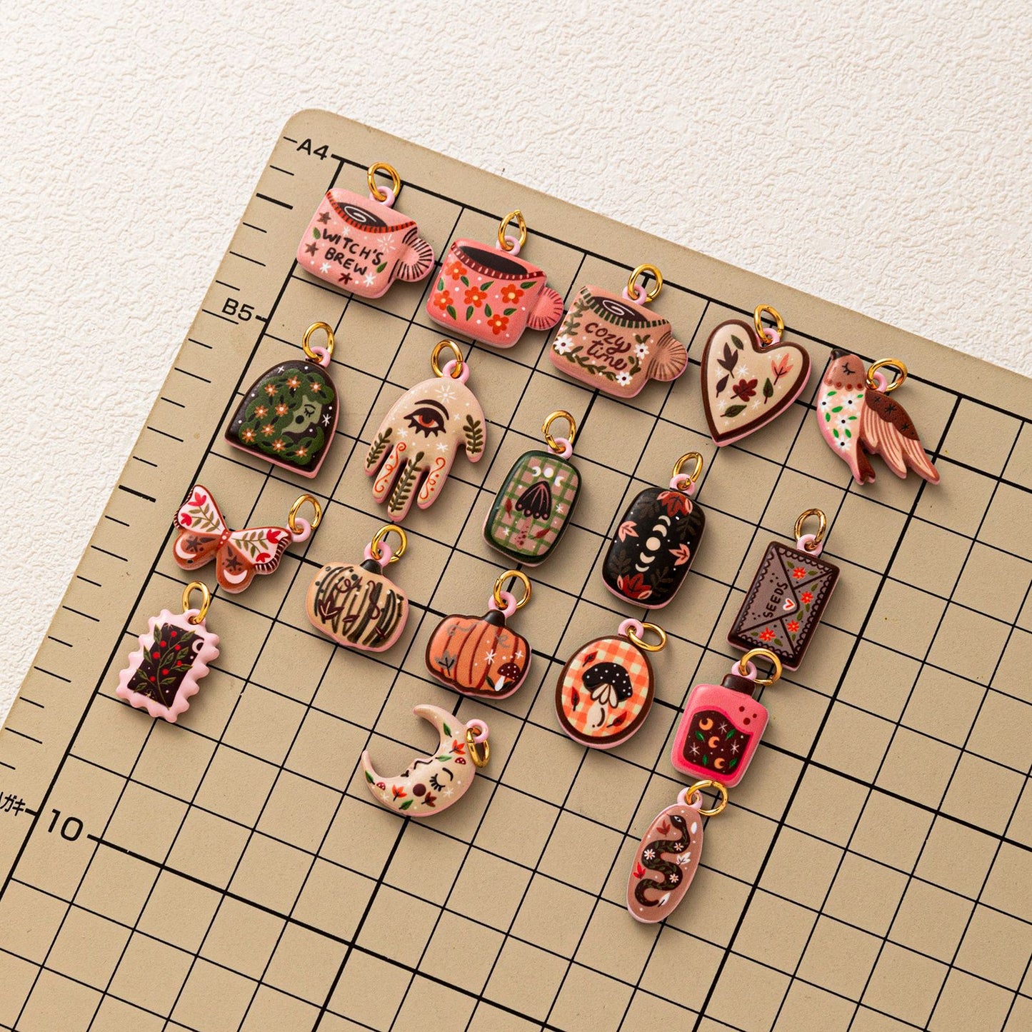 Witchy Autumn Charm Collection – Pumpkin, Moon, Mushroom & Spell DIY Pendants